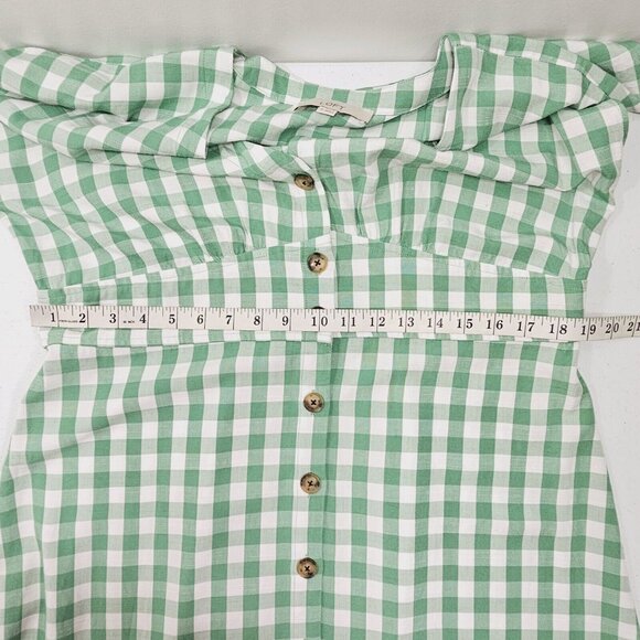 Loft Gingham Button Flare Dress Womens 16 Green White Cottage Country Western - Picture 6 of 13